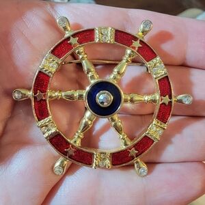 Danecraft Ships Wheel Helm Nautical Enamel Vintage Brooch Pin